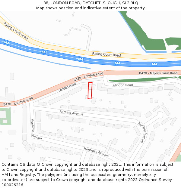 88, LONDON ROAD, DATCHET, SLOUGH, SL3 9LQ: Location map and indicative extent of plot