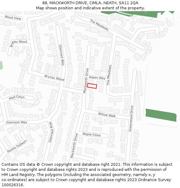 88, MACKWORTH DRIVE, CIMLA, NEATH, SA11 2QA: Location map and indicative extent of plot