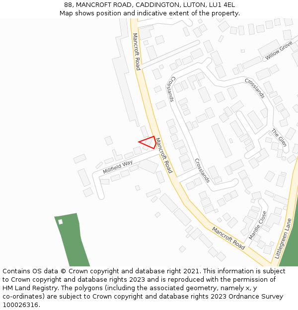 88, MANCROFT ROAD, CADDINGTON, LUTON, LU1 4EL: Location map and indicative extent of plot