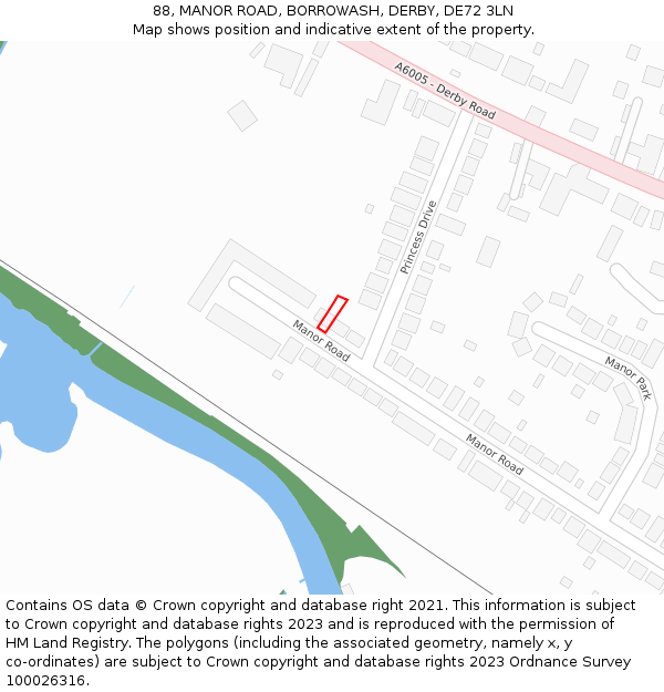 88, MANOR ROAD, BORROWASH, DERBY, DE72 3LN: Location map and indicative extent of plot