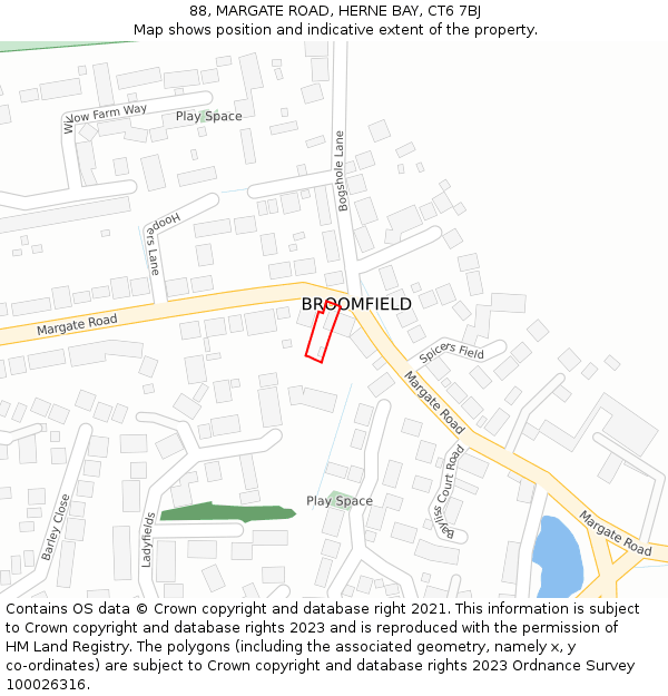 88, MARGATE ROAD, HERNE BAY, CT6 7BJ: Location map and indicative extent of plot