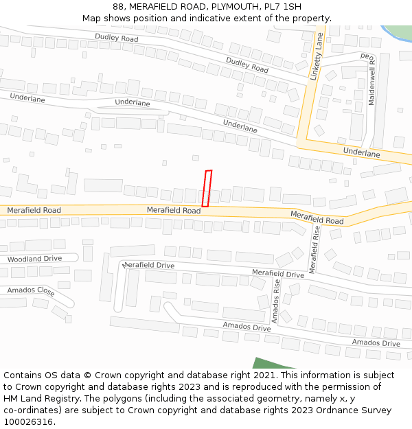 88, MERAFIELD ROAD, PLYMOUTH, PL7 1SH: Location map and indicative extent of plot