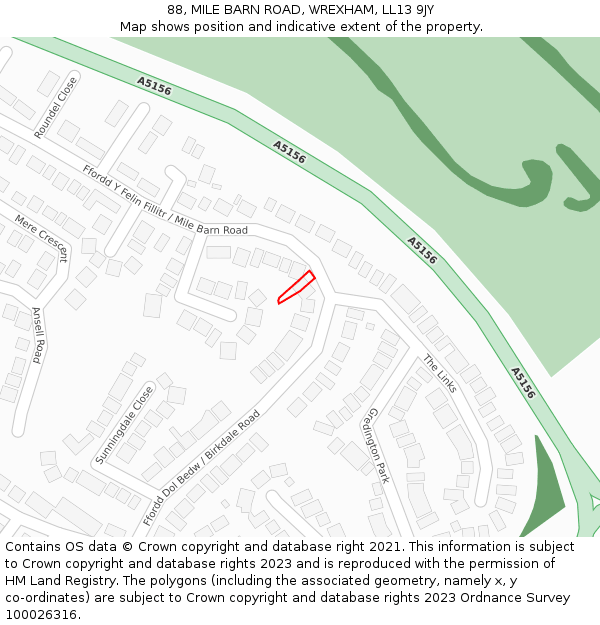 88, MILE BARN ROAD, WREXHAM, LL13 9JY: Location map and indicative extent of plot