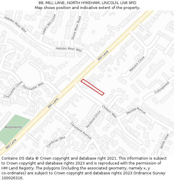 88, MILL LANE, NORTH HYKEHAM, LINCOLN, LN6 9PD: Location map and indicative extent of plot