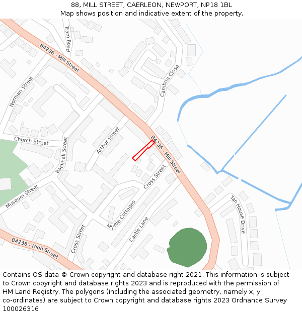 88, MILL STREET, CAERLEON, NEWPORT, NP18 1BL: Location map and indicative extent of plot