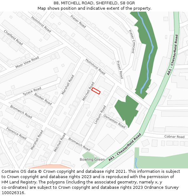 88, MITCHELL ROAD, SHEFFIELD, S8 0GR: Location map and indicative extent of plot