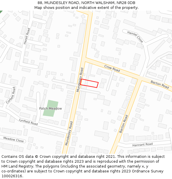 88, MUNDESLEY ROAD, NORTH WALSHAM, NR28 0DB: Location map and indicative extent of plot