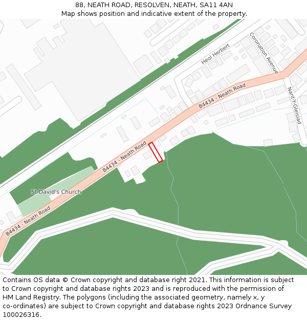88, NEATH ROAD, RESOLVEN, NEATH, SA11 4AN: Location map and indicative extent of plot