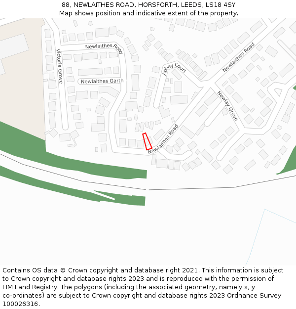 88, NEWLAITHES ROAD, HORSFORTH, LEEDS, LS18 4SY: Location map and indicative extent of plot