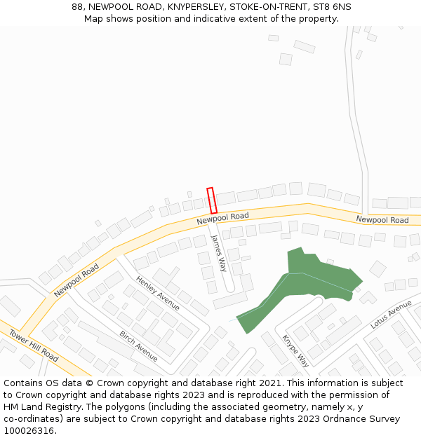 88, NEWPOOL ROAD, KNYPERSLEY, STOKE-ON-TRENT, ST8 6NS: Location map and indicative extent of plot