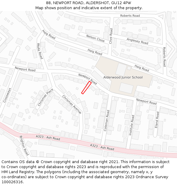 88, NEWPORT ROAD, ALDERSHOT, GU12 4PW: Location map and indicative extent of plot