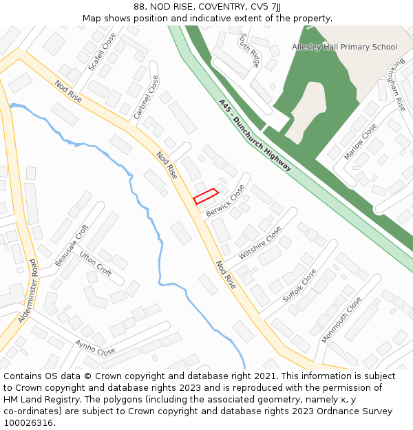 88, NOD RISE, COVENTRY, CV5 7JJ: Location map and indicative extent of plot