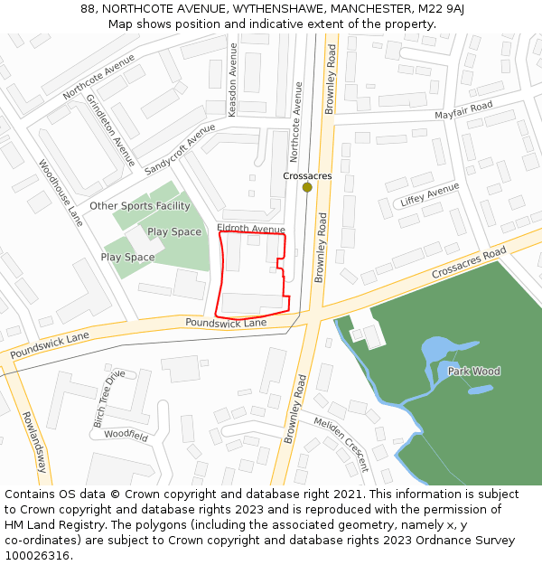 88, NORTHCOTE AVENUE, WYTHENSHAWE, MANCHESTER, M22 9AJ: Location map and indicative extent of plot