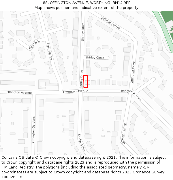 88, OFFINGTON AVENUE, WORTHING, BN14 9PP: Location map and indicative extent of plot