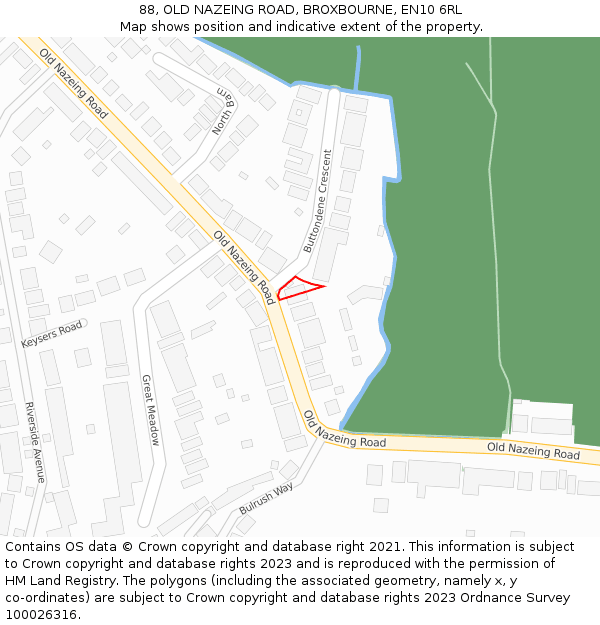 88, OLD NAZEING ROAD, BROXBOURNE, EN10 6RL: Location map and indicative extent of plot