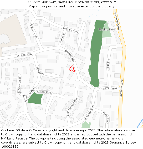 88, ORCHARD WAY, BARNHAM, BOGNOR REGIS, PO22 0HY: Location map and indicative extent of plot