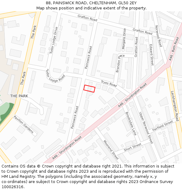 88, PAINSWICK ROAD, CHELTENHAM, GL50 2EY: Location map and indicative extent of plot