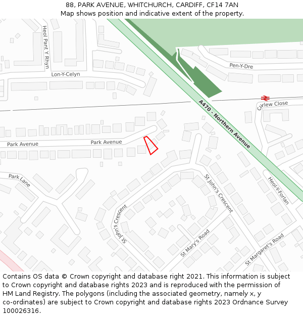 88, PARK AVENUE, WHITCHURCH, CARDIFF, CF14 7AN: Location map and indicative extent of plot