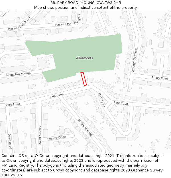 88, PARK ROAD, HOUNSLOW, TW3 2HB: Location map and indicative extent of plot