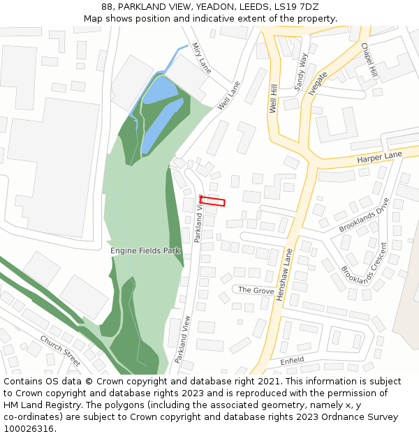 88, PARKLAND VIEW, YEADON, LEEDS, LS19 7DZ: Location map and indicative extent of plot