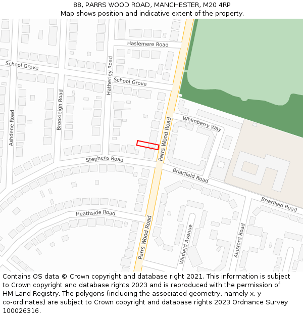 88, PARRS WOOD ROAD, MANCHESTER, M20 4RP: Location map and indicative extent of plot