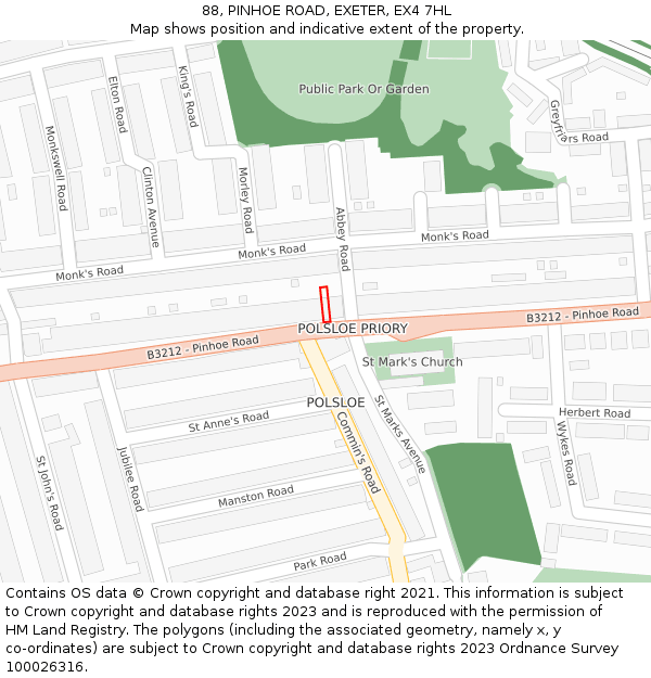 88, PINHOE ROAD, EXETER, EX4 7HL: Location map and indicative extent of plot