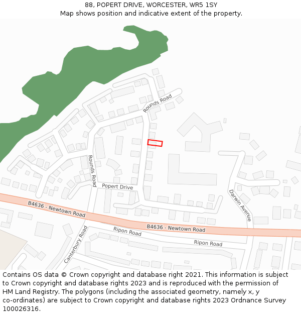 88, POPERT DRIVE, WORCESTER, WR5 1SY: Location map and indicative extent of plot