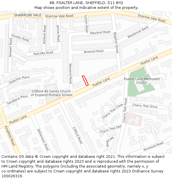 88, PSALTER LANE, SHEFFIELD, S11 8YQ: Location map and indicative extent of plot