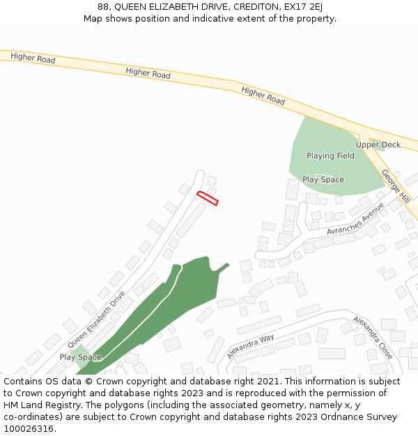 88, QUEEN ELIZABETH DRIVE, CREDITON, EX17 2EJ: Location map and indicative extent of plot