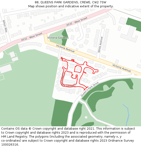 88, QUEENS PARK GARDENS, CREWE, CW2 7SW: Location map and indicative extent of plot