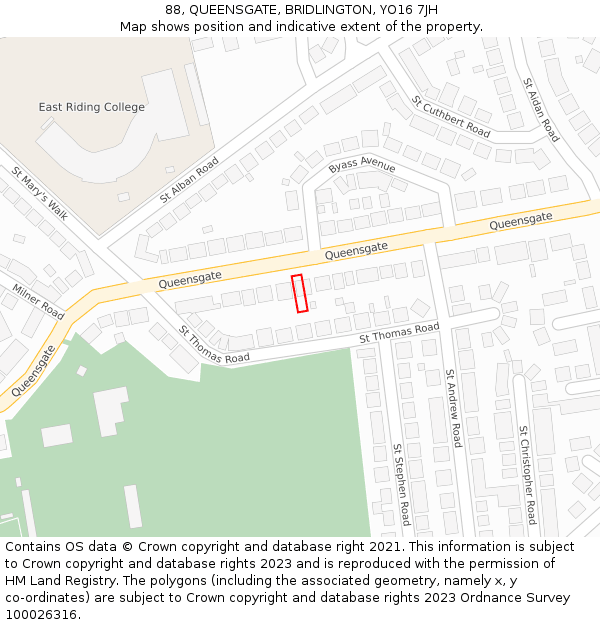 88, QUEENSGATE, BRIDLINGTON, YO16 7JH: Location map and indicative extent of plot