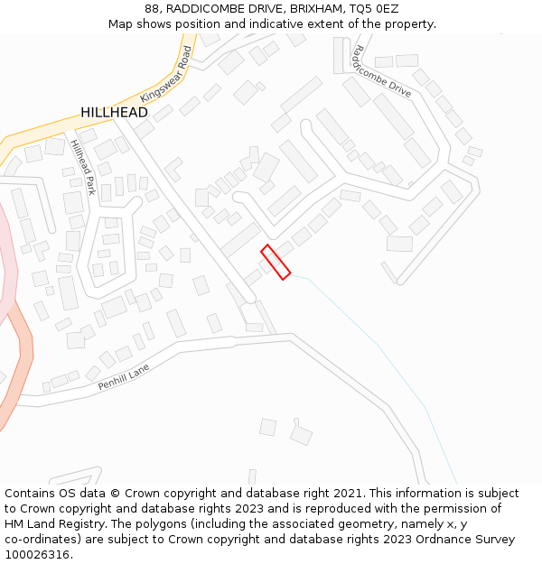 88, RADDICOMBE DRIVE, BRIXHAM, TQ5 0EZ: Location map and indicative extent of plot