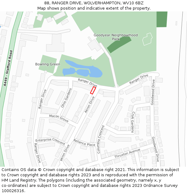 88, RANGER DRIVE, WOLVERHAMPTON, WV10 6BZ: Location map and indicative extent of plot