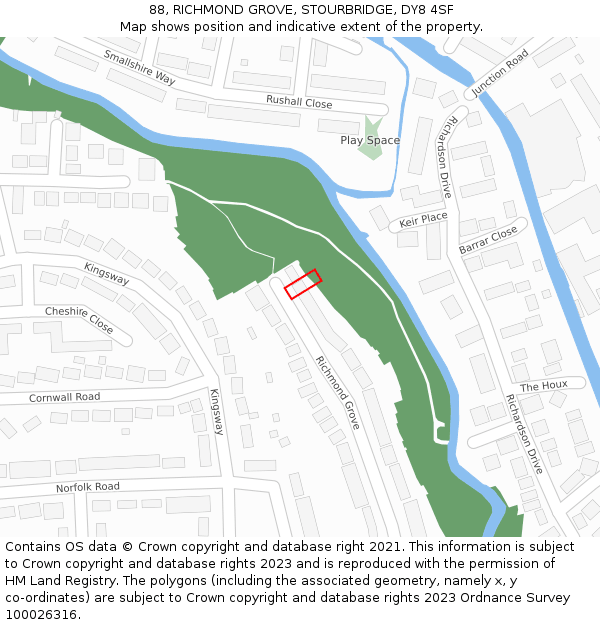 88, RICHMOND GROVE, STOURBRIDGE, DY8 4SF: Location map and indicative extent of plot