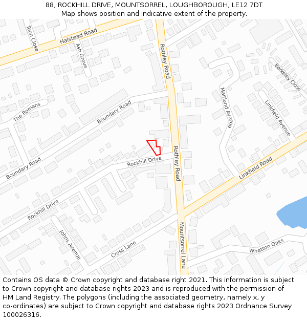 88, ROCKHILL DRIVE, MOUNTSORREL, LOUGHBOROUGH, LE12 7DT: Location map and indicative extent of plot