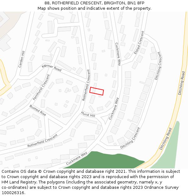 88, ROTHERFIELD CRESCENT, BRIGHTON, BN1 8FP: Location map and indicative extent of plot