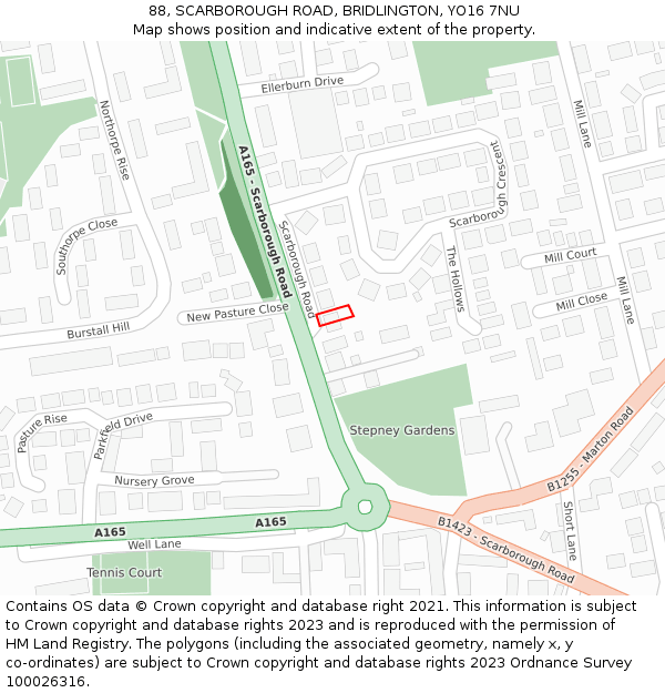 88, SCARBOROUGH ROAD, BRIDLINGTON, YO16 7NU: Location map and indicative extent of plot