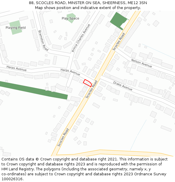 88, SCOCLES ROAD, MINSTER ON SEA, SHEERNESS, ME12 3SN: Location map and indicative extent of plot