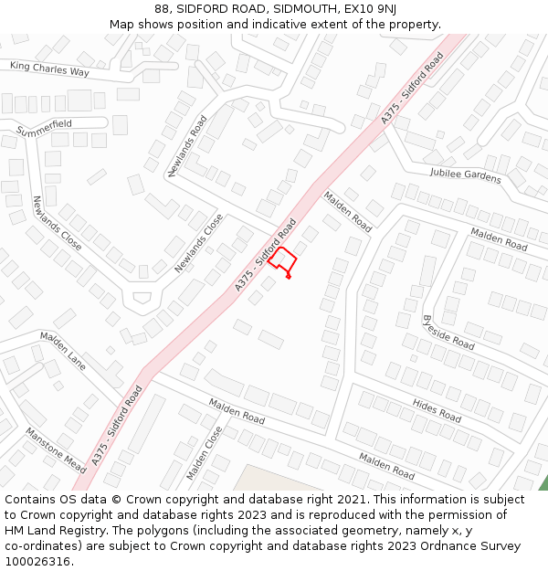 88, SIDFORD ROAD, SIDMOUTH, EX10 9NJ: Location map and indicative extent of plot