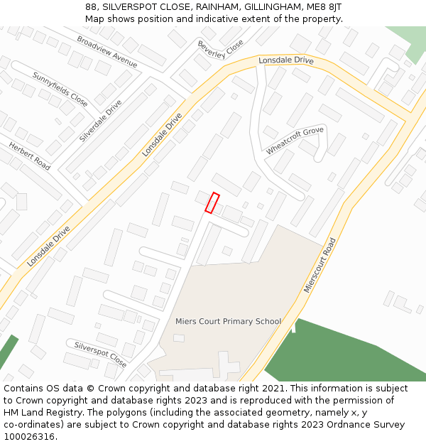 88, SILVERSPOT CLOSE, RAINHAM, GILLINGHAM, ME8 8JT: Location map and indicative extent of plot