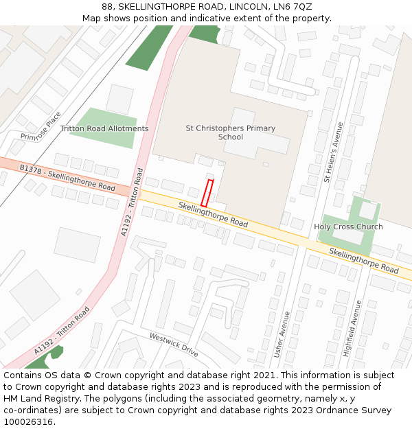 88, SKELLINGTHORPE ROAD, LINCOLN, LN6 7QZ: Location map and indicative extent of plot