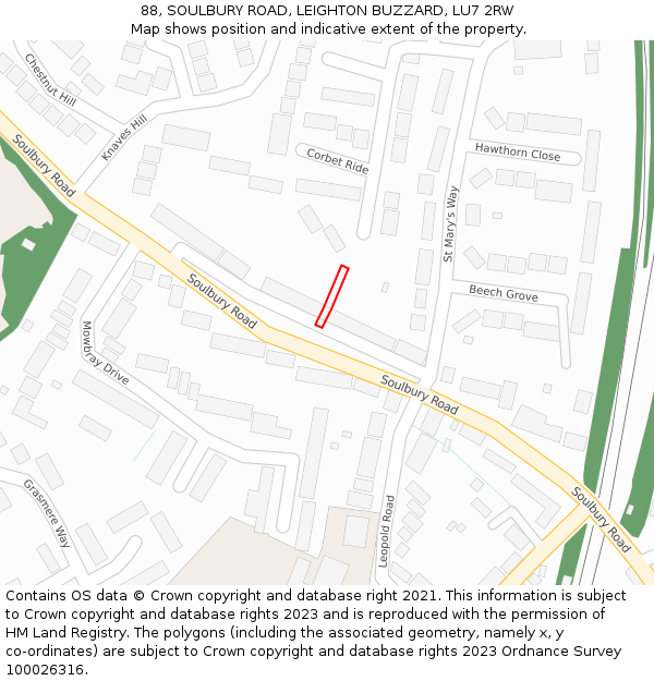 88, SOULBURY ROAD, LEIGHTON BUZZARD, LU7 2RW: Location map and indicative extent of plot