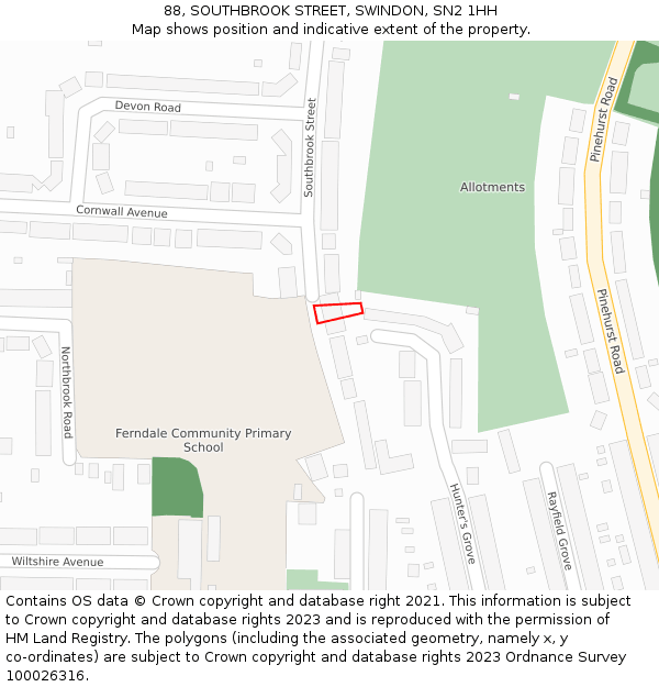 88, SOUTHBROOK STREET, SWINDON, SN2 1HH: Location map and indicative extent of plot