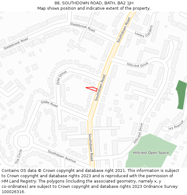 88, SOUTHDOWN ROAD, BATH, BA2 1JH: Location map and indicative extent of plot