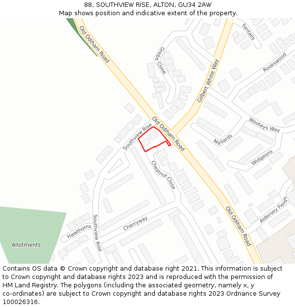 88, SOUTHVIEW RISE, ALTON, GU34 2AW: Location map and indicative extent of plot