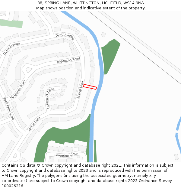 88, SPRING LANE, WHITTINGTON, LICHFIELD, WS14 9NA: Location map and indicative extent of plot