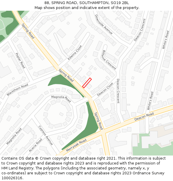 88, SPRING ROAD, SOUTHAMPTON, SO19 2BL: Location map and indicative extent of plot