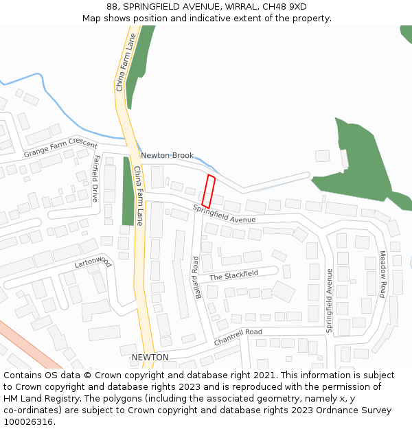 88, SPRINGFIELD AVENUE, WIRRAL, CH48 9XD: Location map and indicative extent of plot