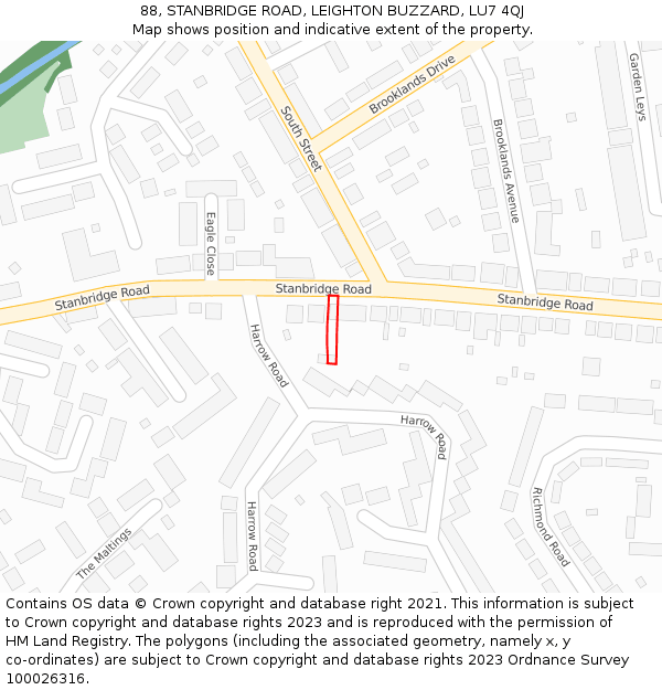 88, STANBRIDGE ROAD, LEIGHTON BUZZARD, LU7 4QJ: Location map and indicative extent of plot