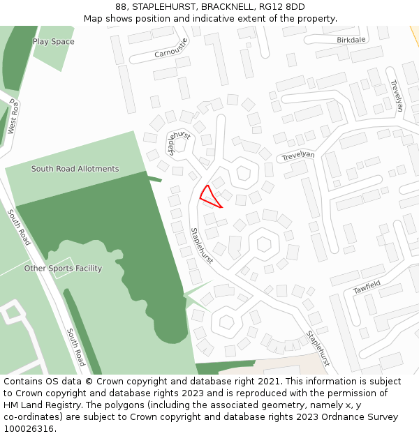 88, STAPLEHURST, BRACKNELL, RG12 8DD: Location map and indicative extent of plot